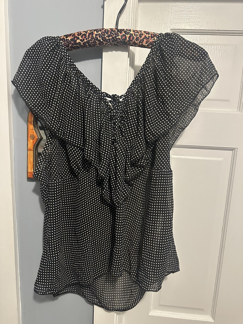 Lane Bryant Black and White Polka Dot Ruffle Blouse